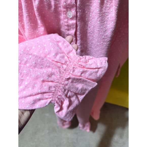 Lanz of Salzburg Pink Polka Dot Flannel Nightgown Women’s Long Sleeve Lace Trim - Picture 4 of 6